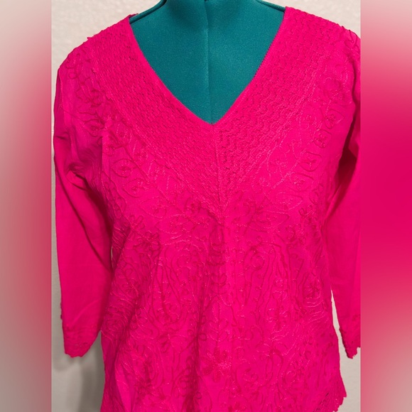 ASHA Vibrant Pink Crochet Embroidered Detail Blouse - Picture 2 of 7